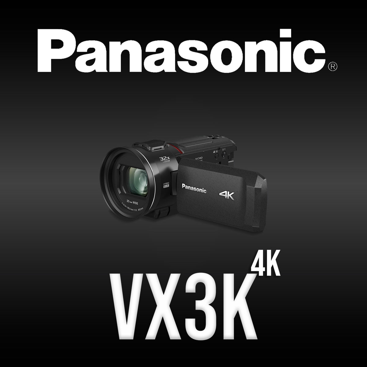Panasonic VX3 Camcorder with 4K Image Quality, F1.8 Lens, 24x Zoom, and Ergonomic Design (Black)