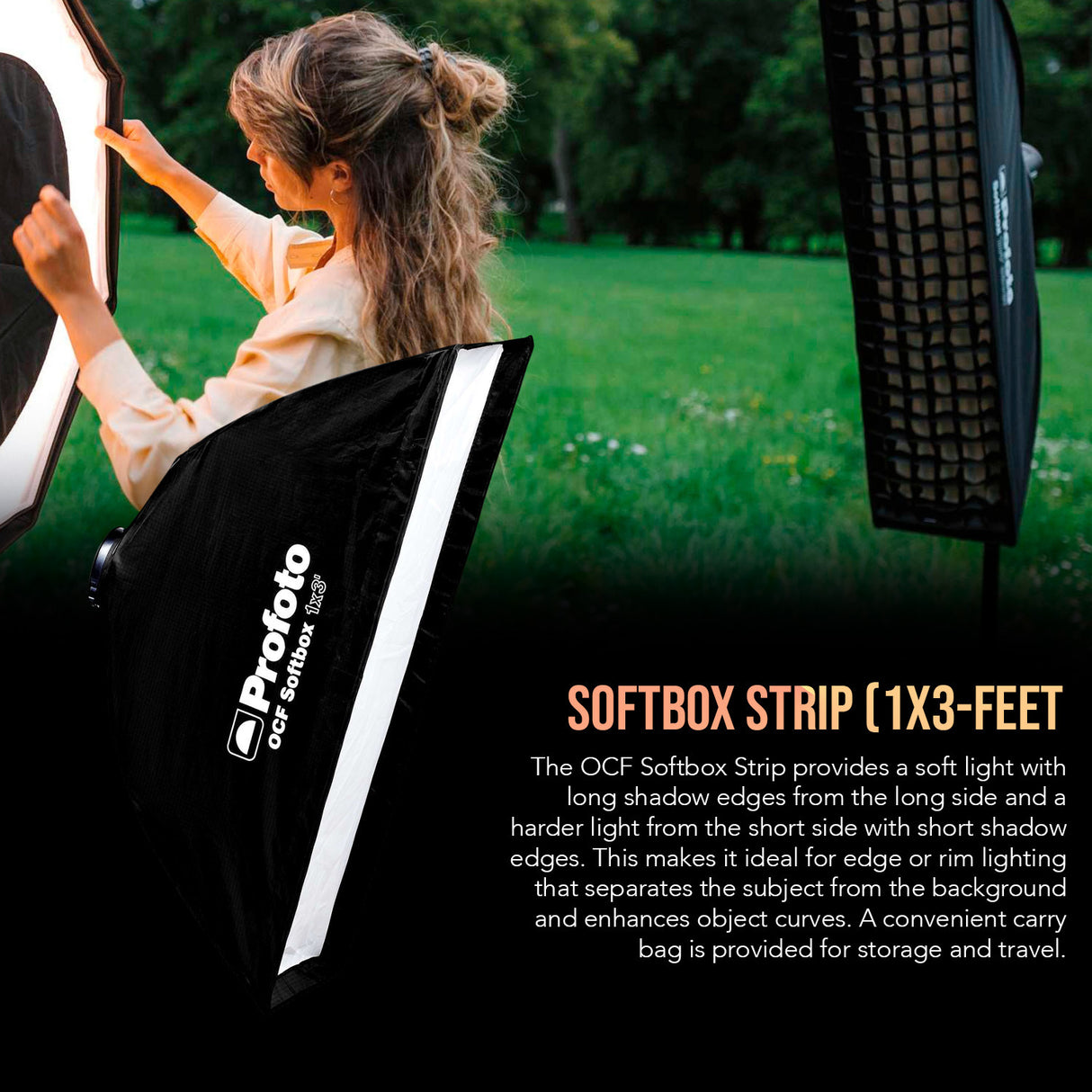 Profoto OCF 1x3-Feet Softbox Strip with Profoto OCF Softgrid 1x3-Feet Strip and OCF Speedring Bundle
