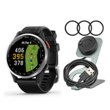 Garmin Approach S44 GPS AMOLED Golf Smartwatch (Silver Aluminum Bezel, Black Silicone Band) Bundle