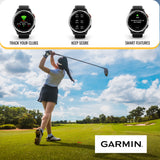 Garmin Approach S44 GPS AMOLED Golf Smartwatch (Silver Aluminum Bezel, Black Silicone Band) Bundle