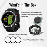 Garmin Approach S44 GPS AMOLED Golf Smartwatch (Silver Aluminum Bezel, Black Silicone Band) Bundle