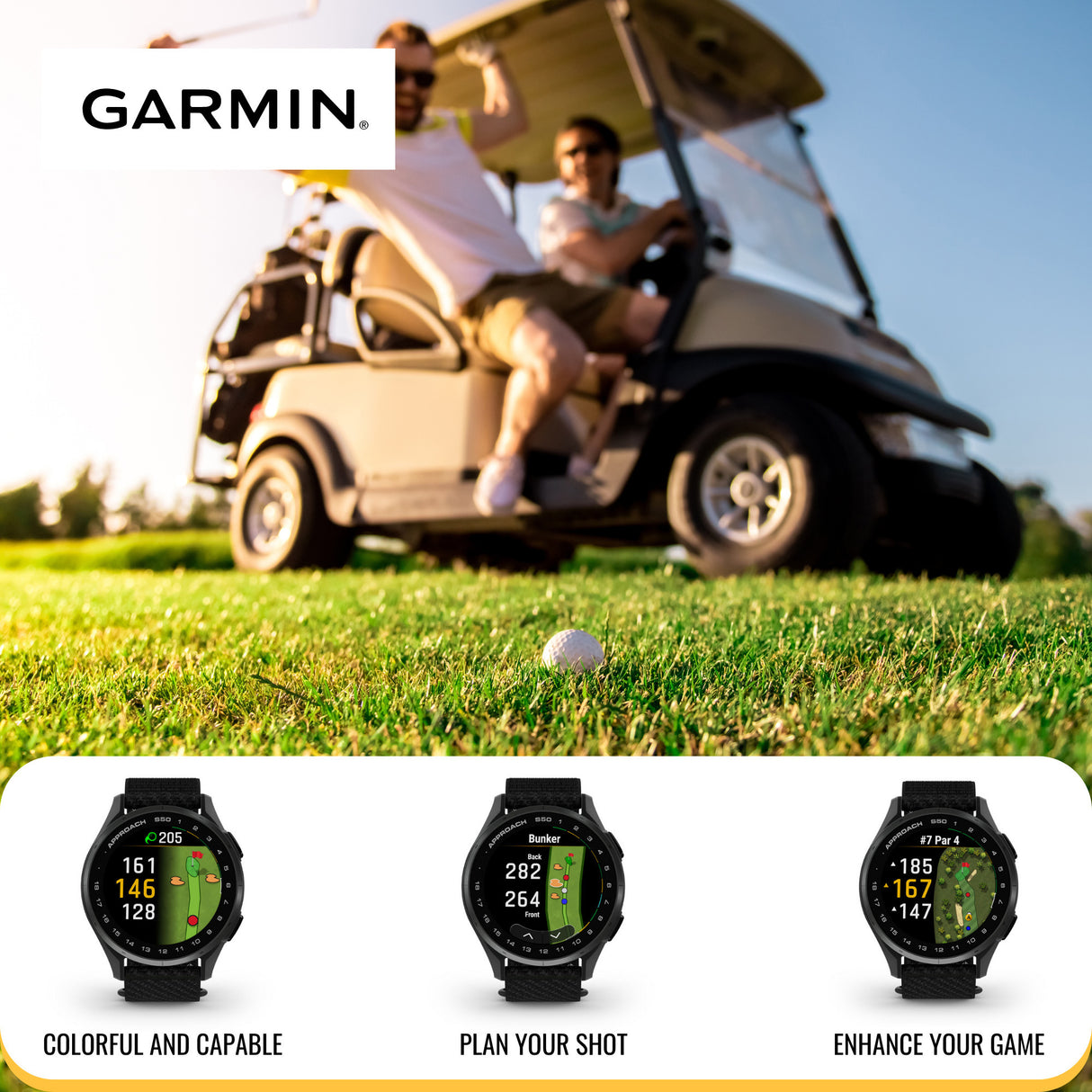 Garmin Approach S50 GPS AMOLED Golf Smartwatch (Slate Aluminum Bezel, Black Nylon Band) Bundle