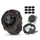 Garmin Instinct 3 50mm Solar GPS Smartwatch (Black with Charcoal Band) and Charger Stand Bundle
