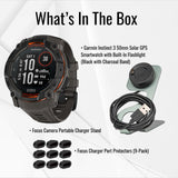 Garmin Instinct 3 50mm Solar GPS Smartwatch (Black with Charcoal Band) and Charger Stand Bundle