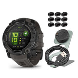 Garmin Instinct 3 50mm AMOLED GPS Smartwatch (Black and Charcoal Band) and Charger Stand Bundle