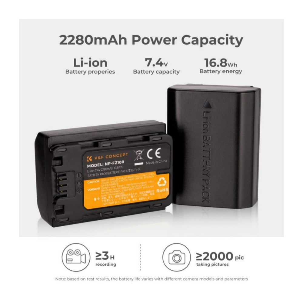 K&F Concept 7.4V 2280mAh 2-Pack Rechargeable Li-Ion Battery Charger Set for Sony Alpha Series