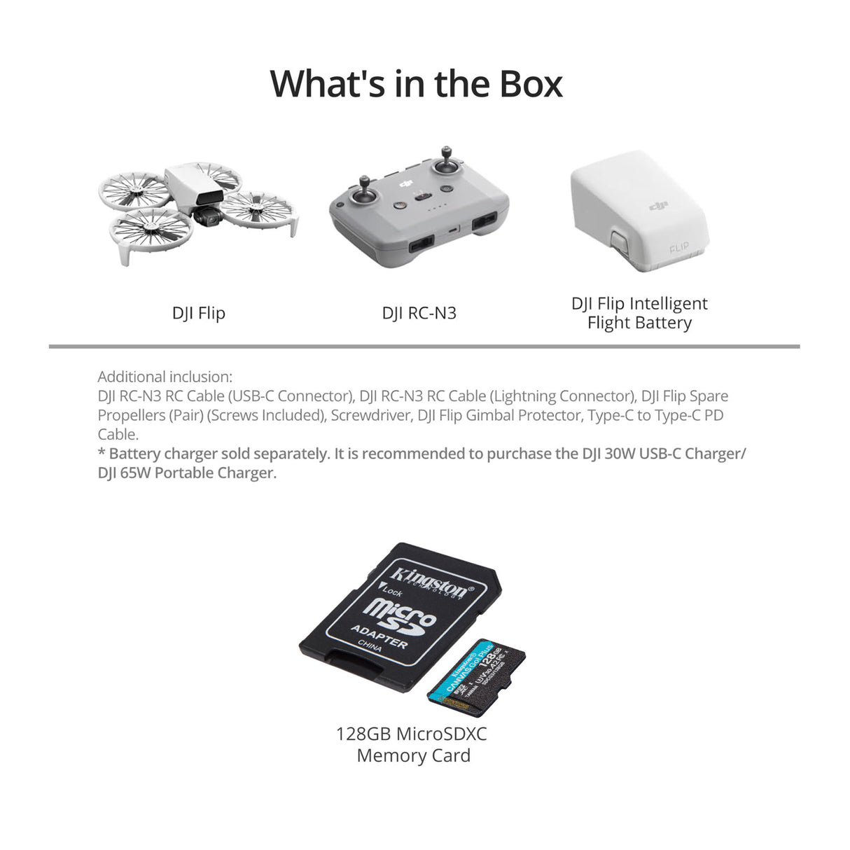 DJI Flip Mini Camera Drone with Kingston 128GB MicroSDXC Canvas Go Plus Memory Card Bundle