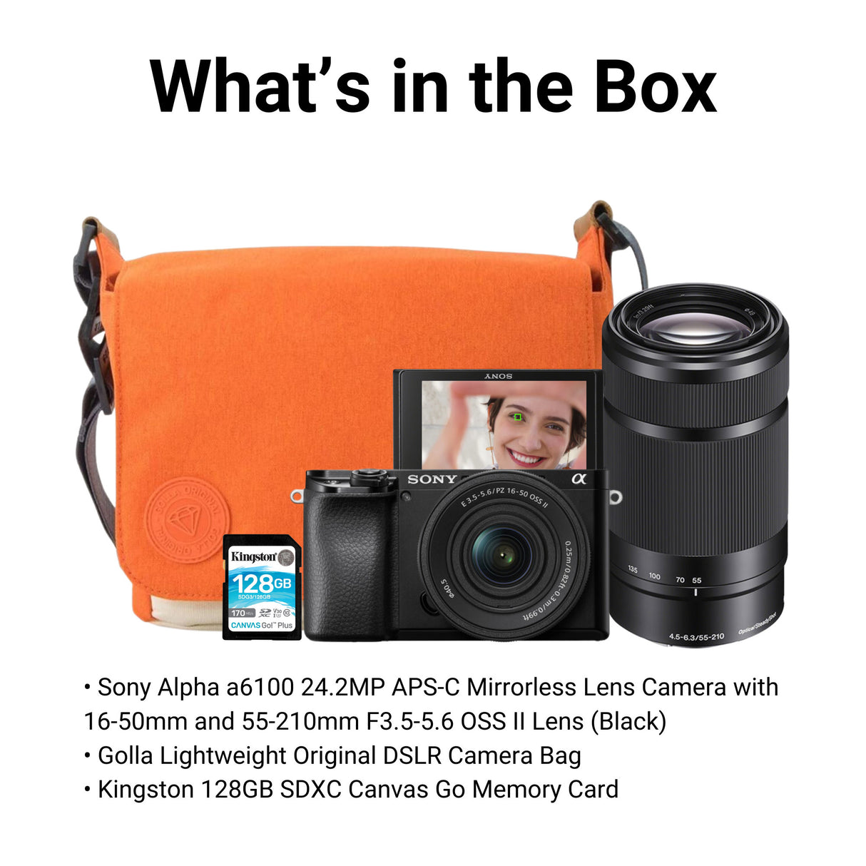Sony Alpha a6100 24.2MP APS-C Mirrorless Camera and 16-50mm, 55-210mm Lens with Camera Bag Bundle