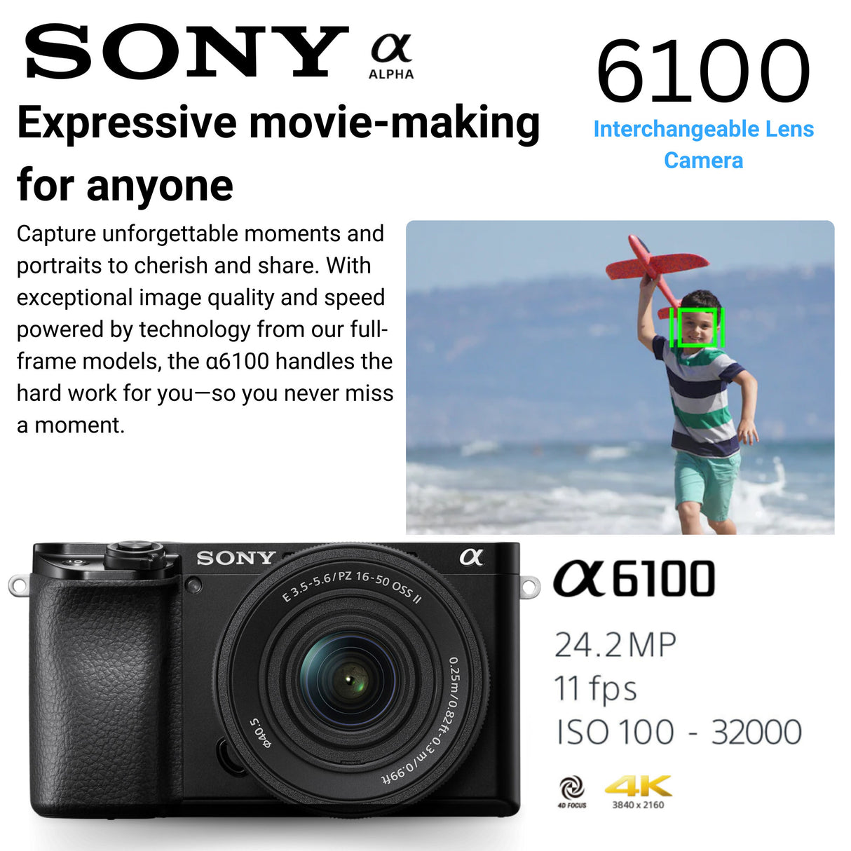 Sony Alpha a6100 24.2MP APS-C Mirrorless Camera and 16-50mm, 55-210mm Lens with Camera Bag Bundle