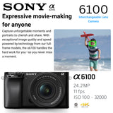 Sony Alpha a6100 24.2MP APS-C Mirrorless Camera and 16-50mm, 55-210mm Lens with Camera Bag Bundle