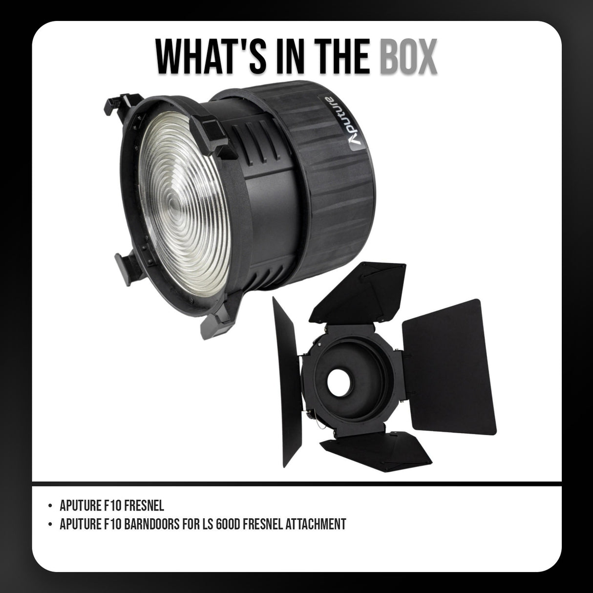 Aputure F10 Fresnel with Aputure F10 Barndoors for LS 600d Fresnel Attachment Bundle