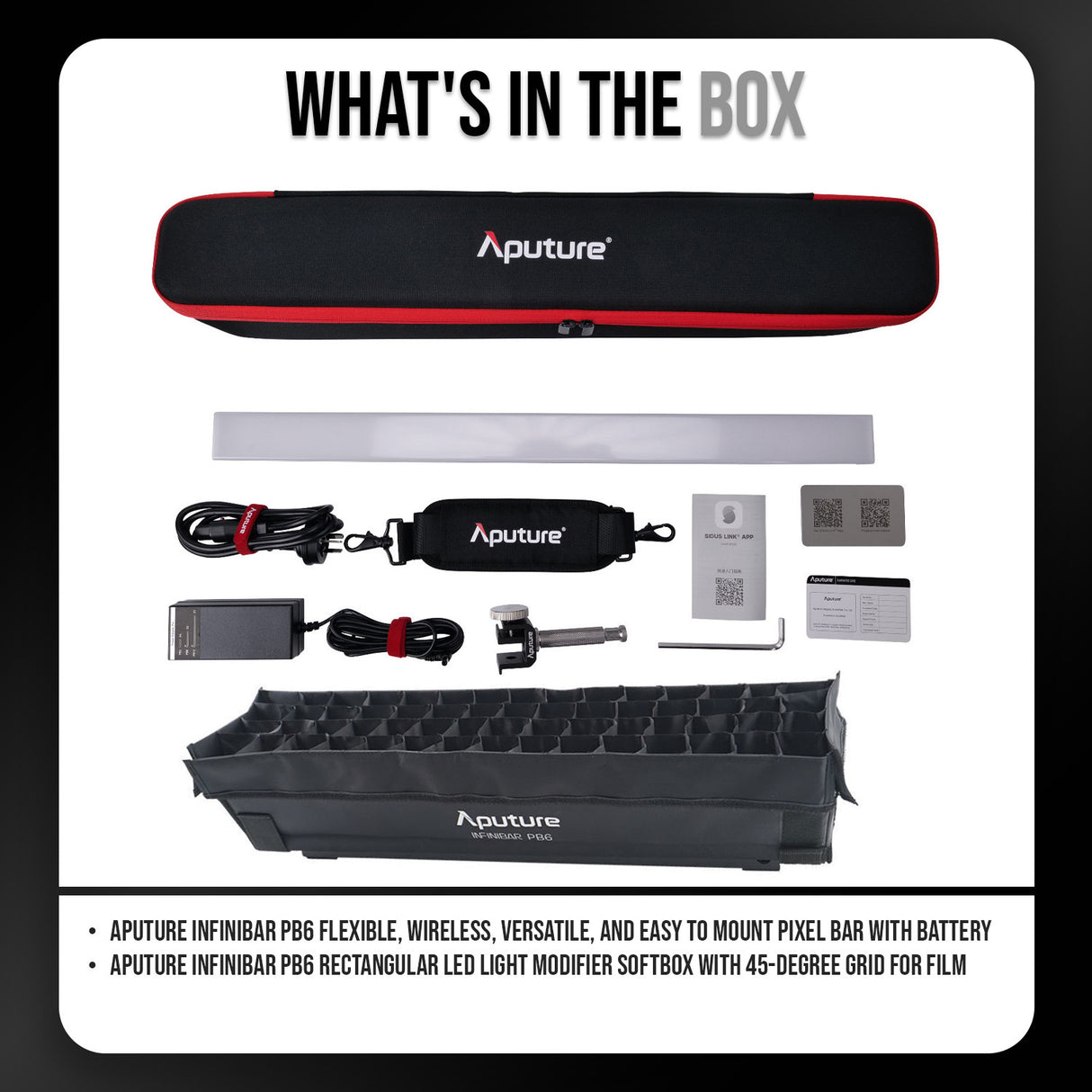 Aputure Infinibar PB6 Flexible Wireless Pixel Bar with INFINIBAR PB6 Light Modifier Softbox Bundle