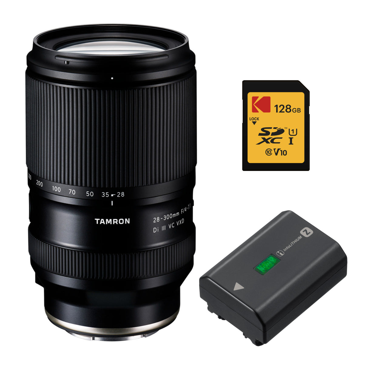 Tamron A074S 28-300mm F4-7.1 Di III VC VXD Zoom Lens (Black) and Z-Series NP-FZ100 Battery Bundle