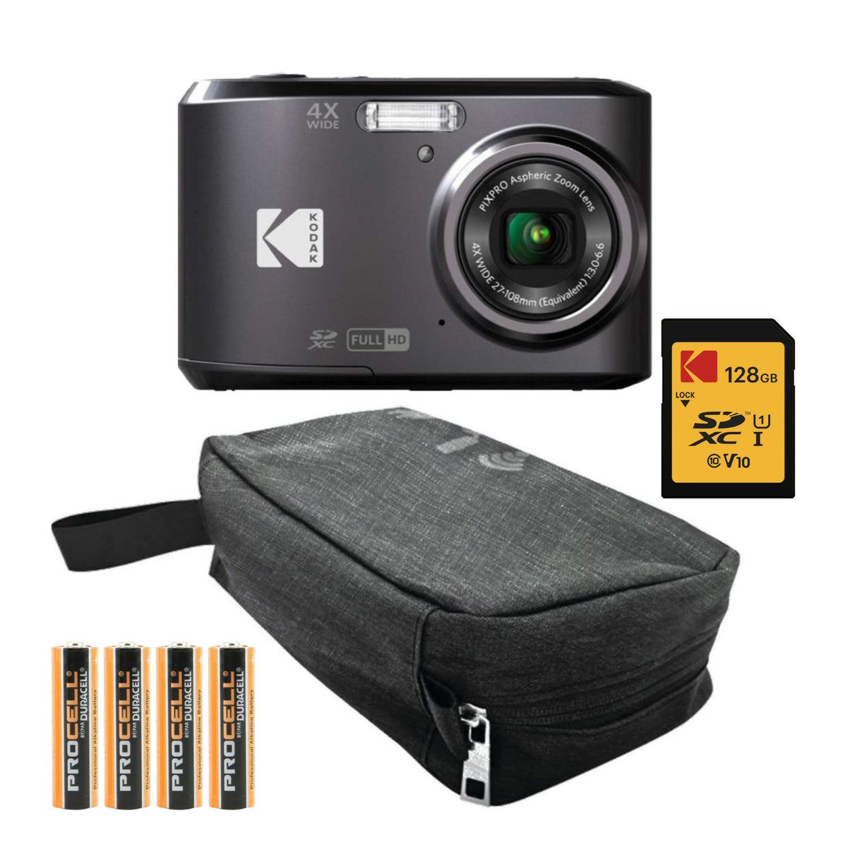Kodak PIXPRO FZ45 Friendly Zoom Digital Camera (Black) and Folding Storage Travel Case Bundle