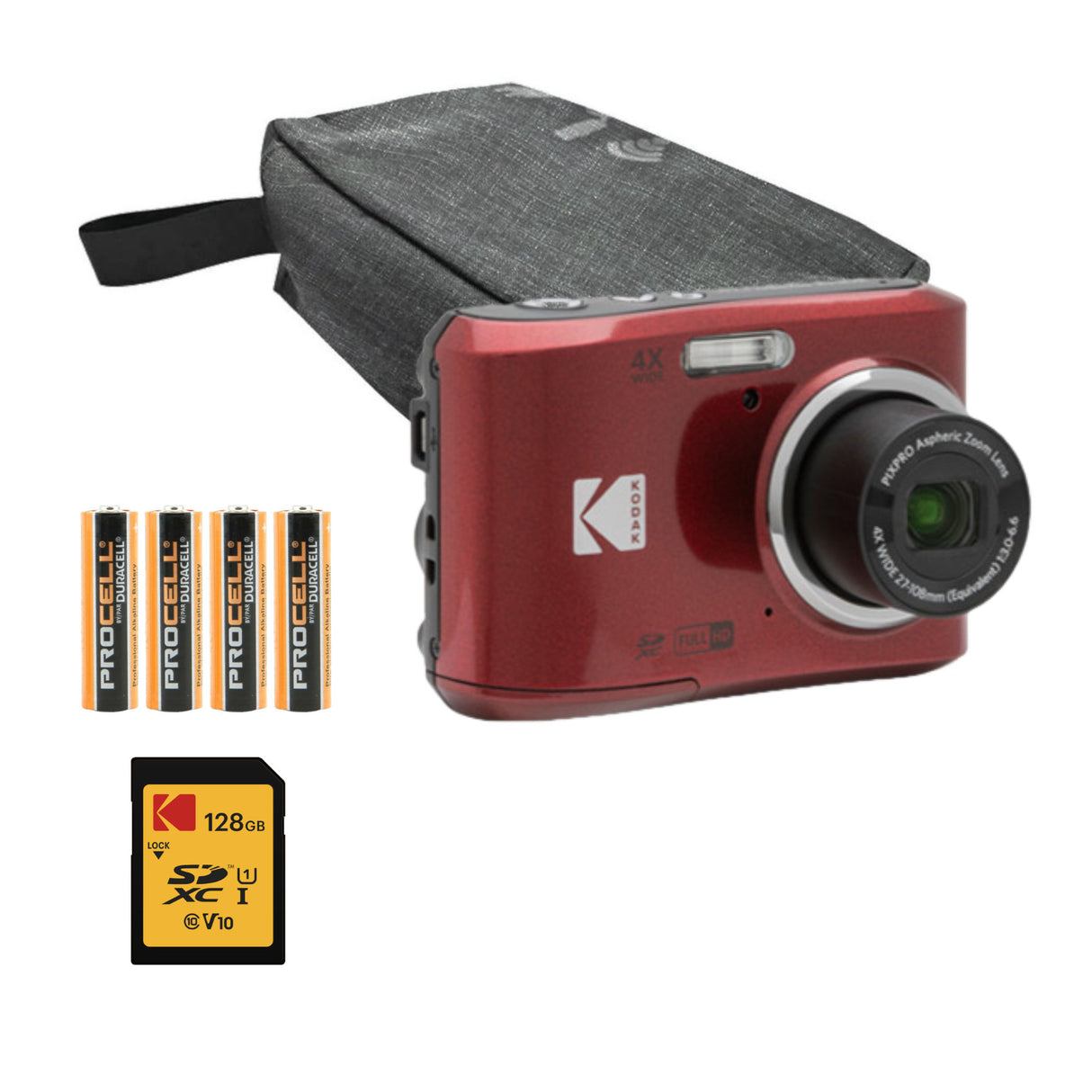Kodak PIXPRO FZ45 Friendly Zoom Digital Camera (Red) and Folding Storage Travel Case Bundle