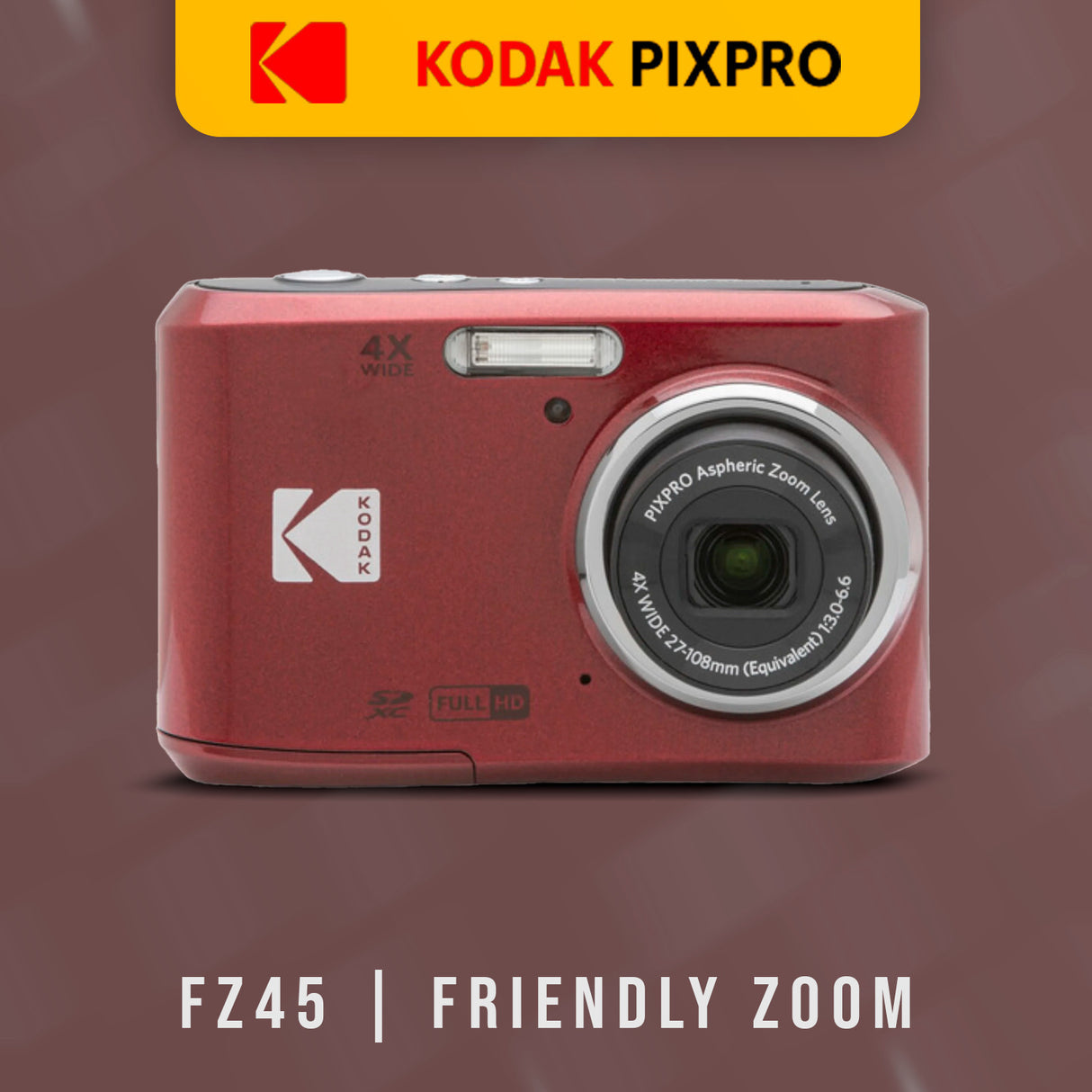 Kodak PIXPRO FZ45 Friendly Zoom Digital Camera (Red) and Folding Storage Travel Case Bundle