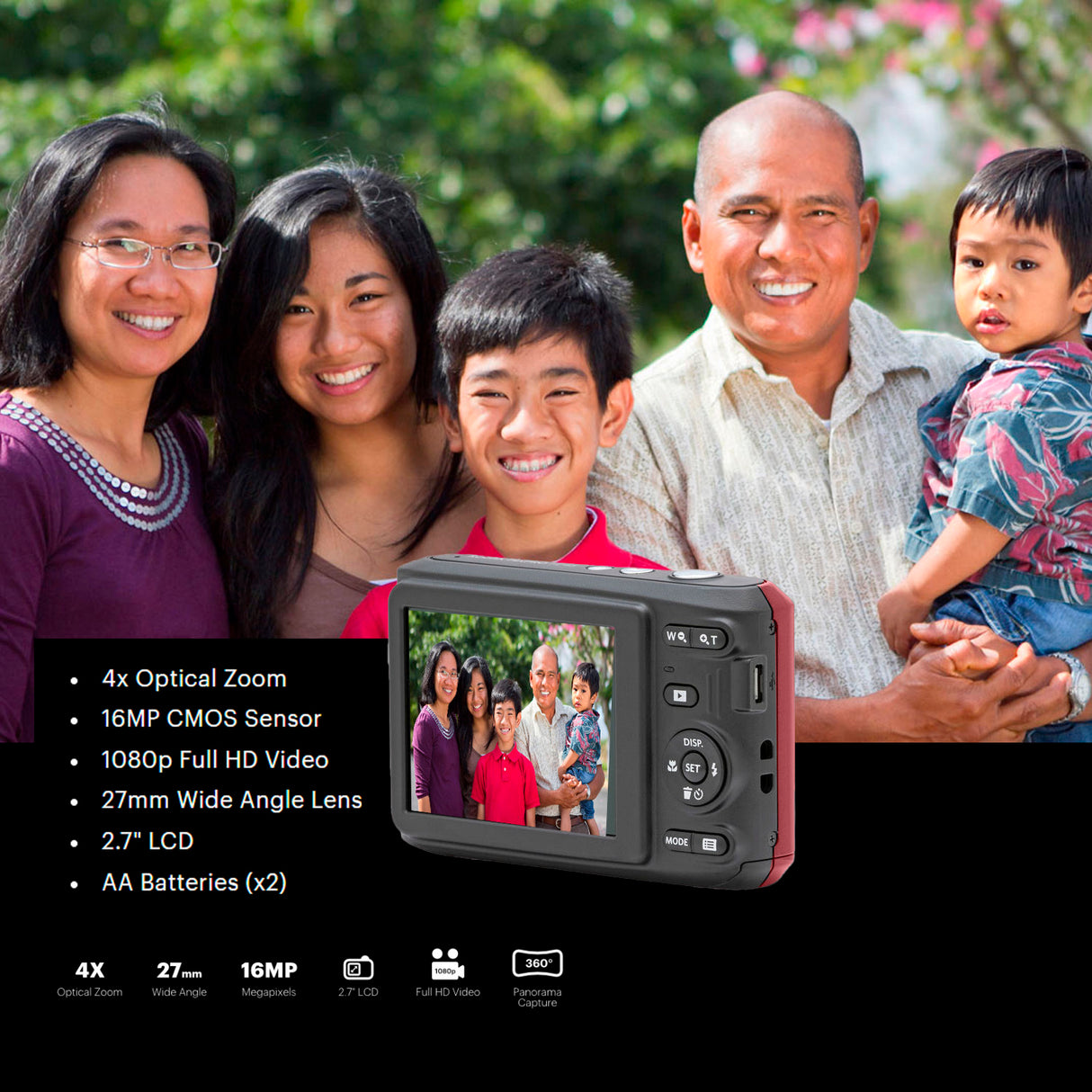 Kodak PIXPRO FZ45 Friendly Zoom Digital Camera (Red) and Folding Storage Travel Case Bundle