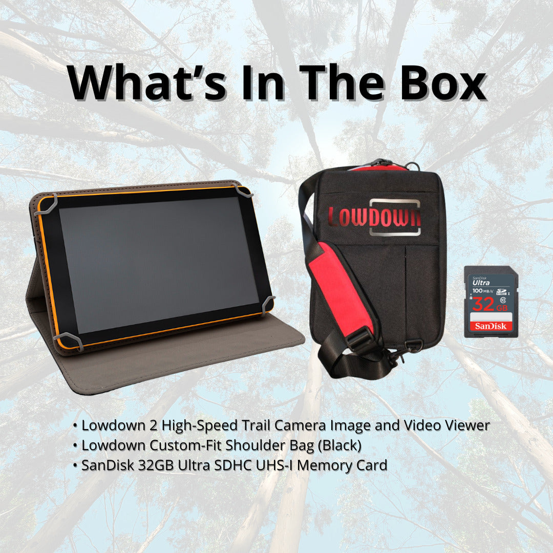 LOWDOWN 2 High-Speed Trail Camera Image and Video Viewer with Shoulder Bag and Memory Card Bundle