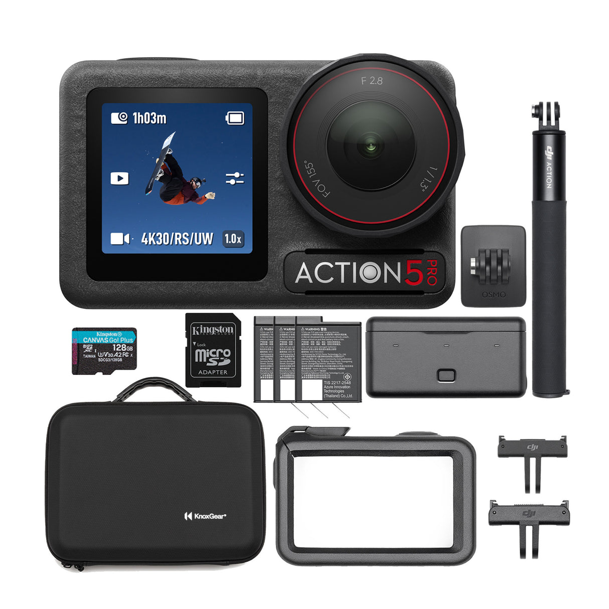 DJI Osmo Action 5 Pro Adventure Combo with Carrying Case and 128GB SDXC MicroSD Memory Card Bundle