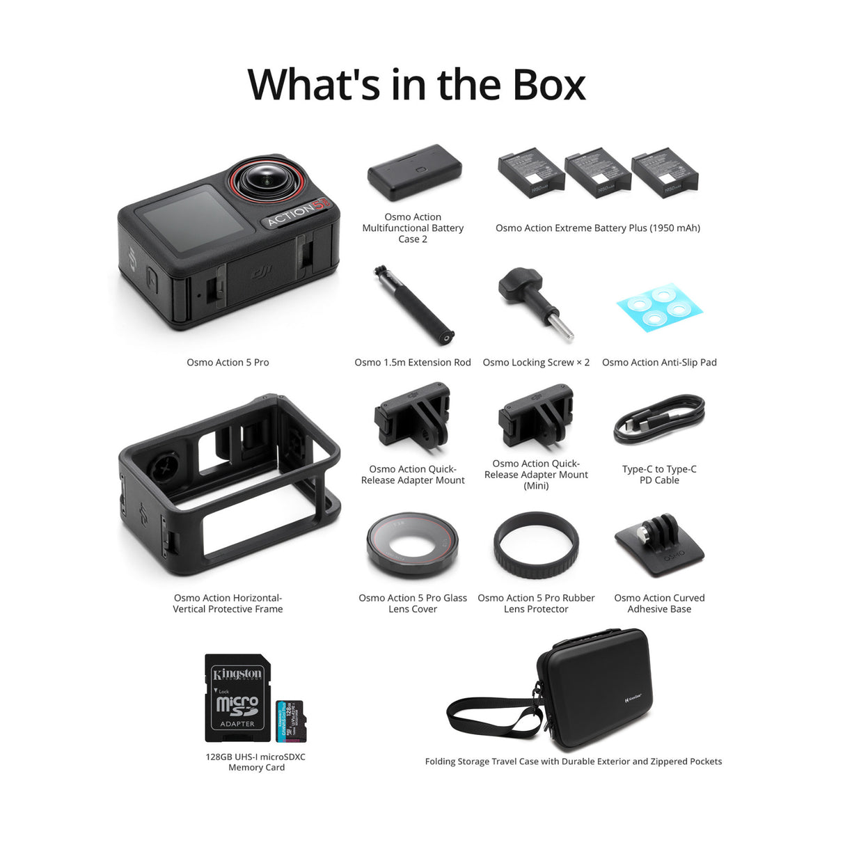 DJI Osmo Action 5 Pro Adventure Combo with Carrying Case and 128GB SDXC MicroSD Memory Card Bundle