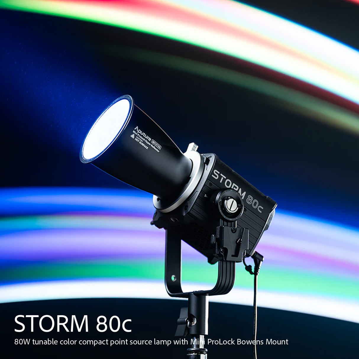 Aputure STORM 80c IP65 80W Full-Color Compact Point Source Fixture (Black) with Mini Softbox Bundle