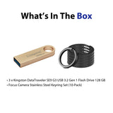 Kingston DataTraveler SE9 G3 USB 3.2 Gen 1 Flash Drive with Gold Casing (128GB) (3-Pack) Bundle