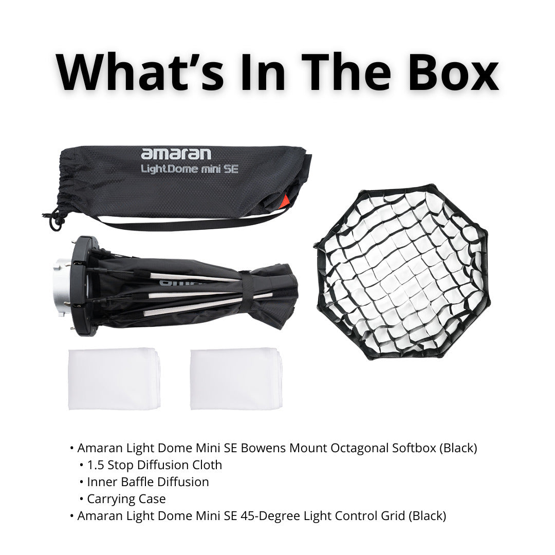amaran Light Dome Mini SE Bowens Mount Octagonal Softbox and amaran Light Control Grid Bundle