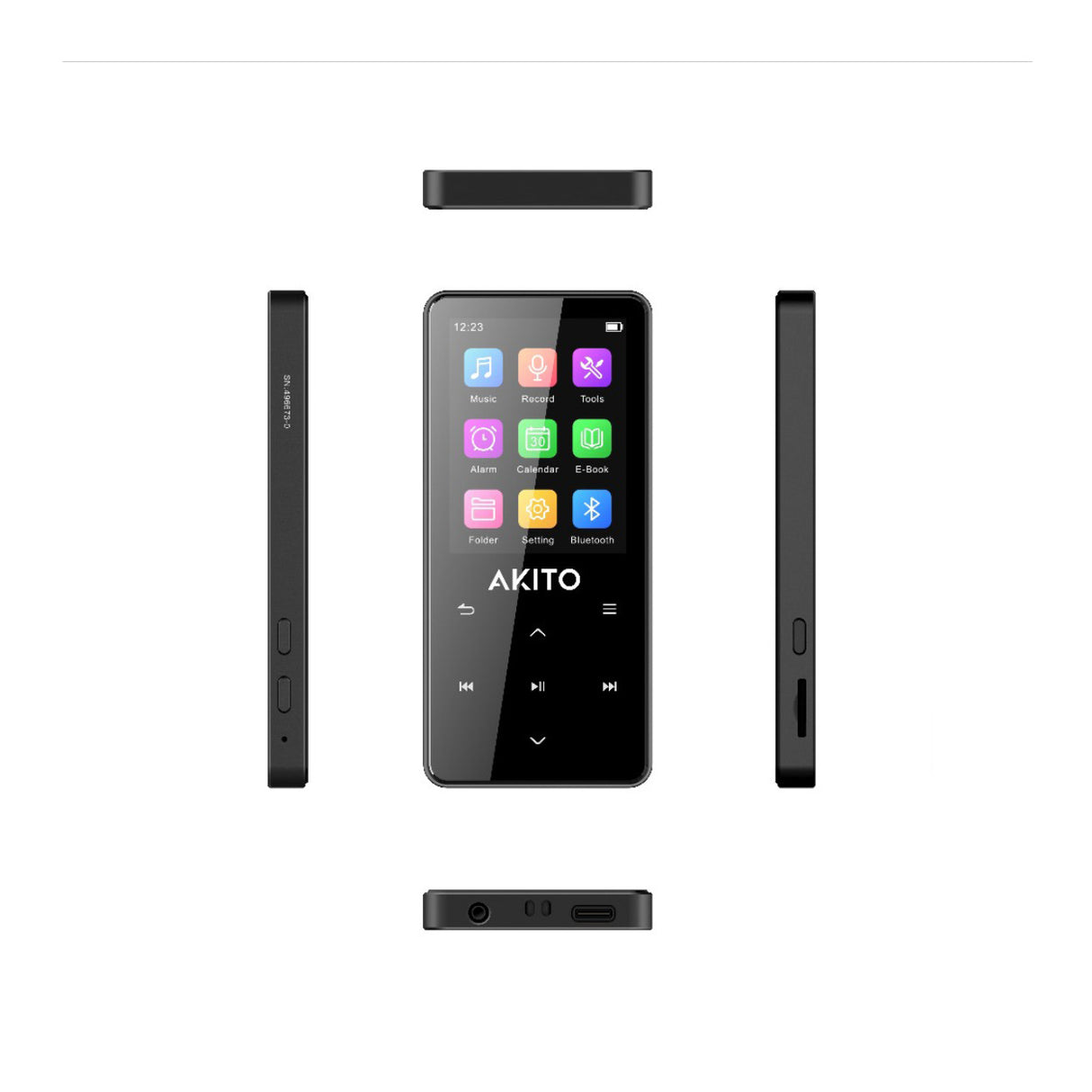 Akito S12 Compact Kosher MP3 Player with 16GB Memory, Bluetooth Connectivity and Voice Recorder