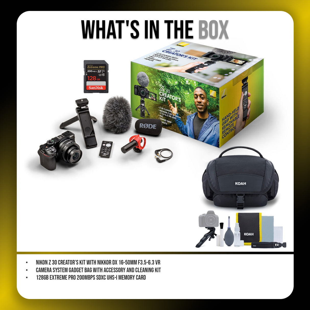 Nikon Z 30 Creator’s Kit with NIKKOR DX 16-50mm F3.5-6.3 VR and Camera System Gadget Bag Bundle