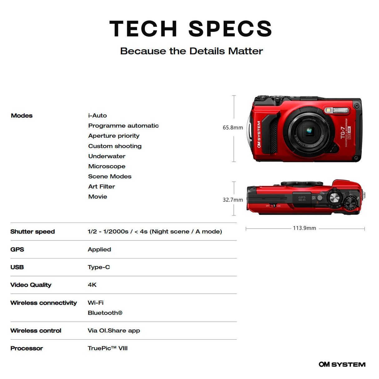Olympus Tough TG-7 12 Megapixel Digital Camera with F2.0 Lens and TruePic VIII Image Processor (Red)