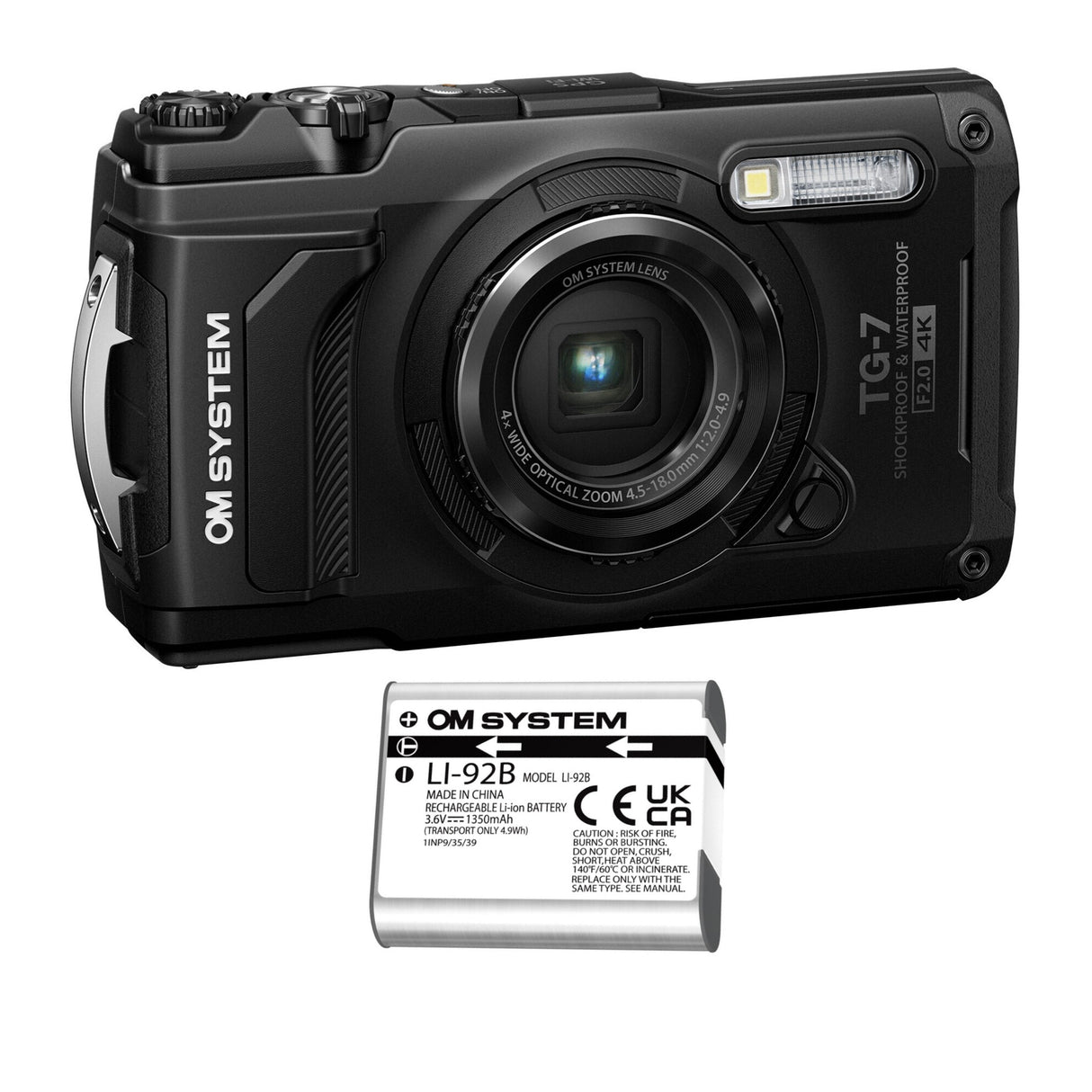Olympus Tough TG-7 12MP Digital Camera with F2.0 Lens (Black) with Rechargeable Battery Bundle