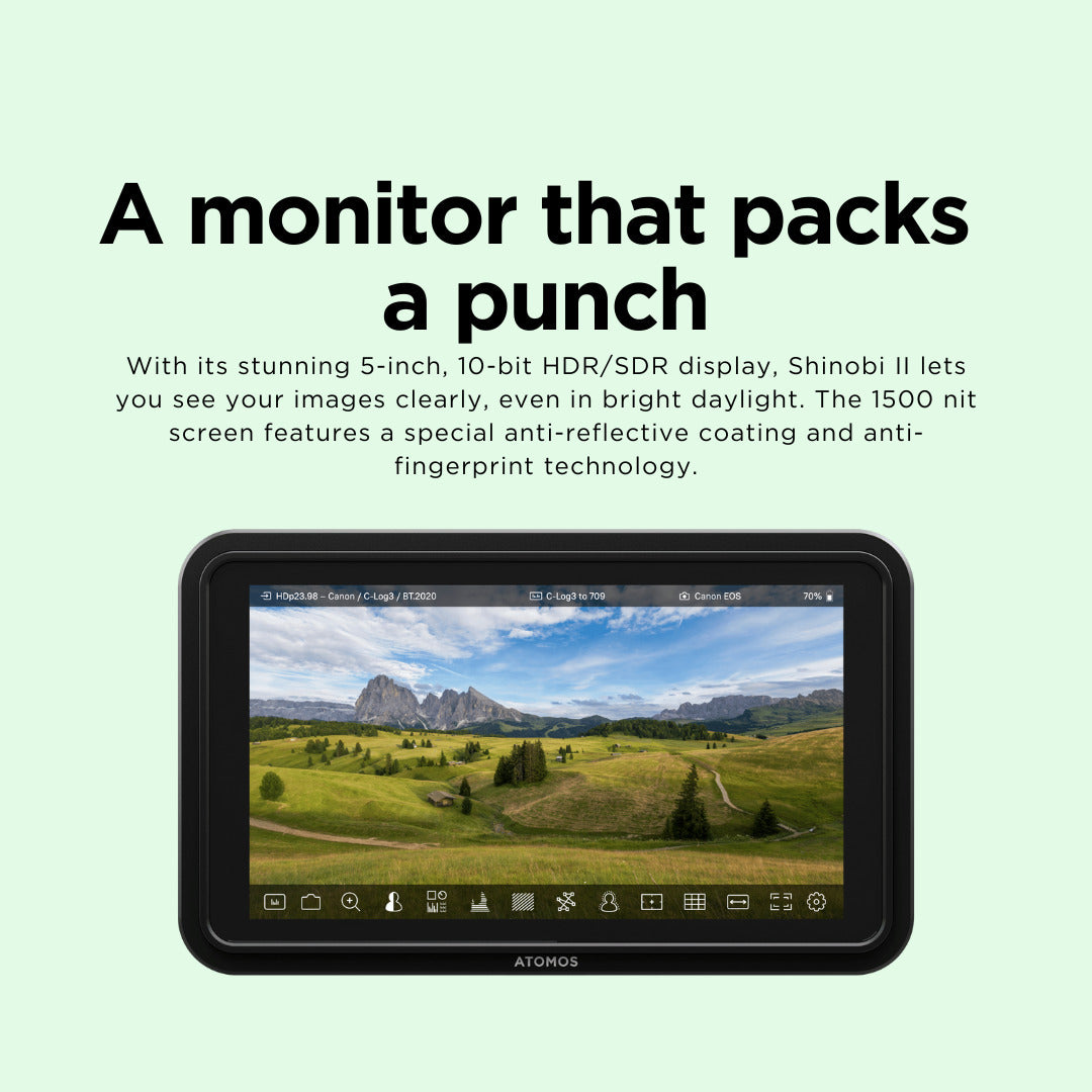 Atomos Shinobi II 5-Inch HDMI 4K Monitor with Mount, Sunhood, and Locking Adapter Bundle