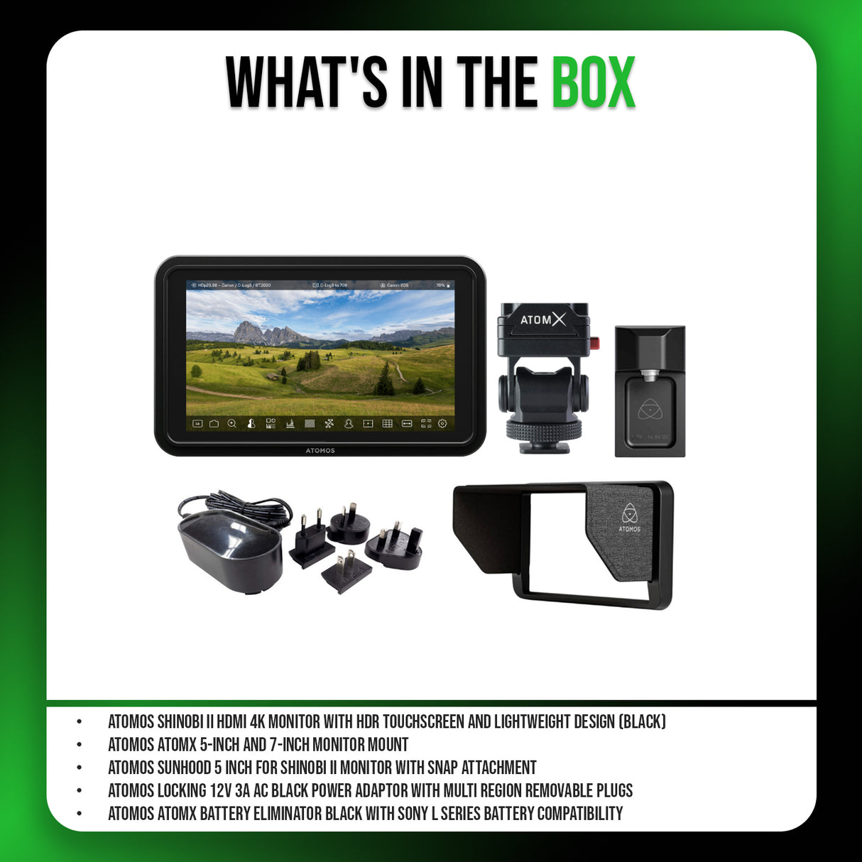 Atomos Shinobi II 5-Inch HDMI 4K Monitor with Mount, Sunhood, and Locking Adapter Bundle