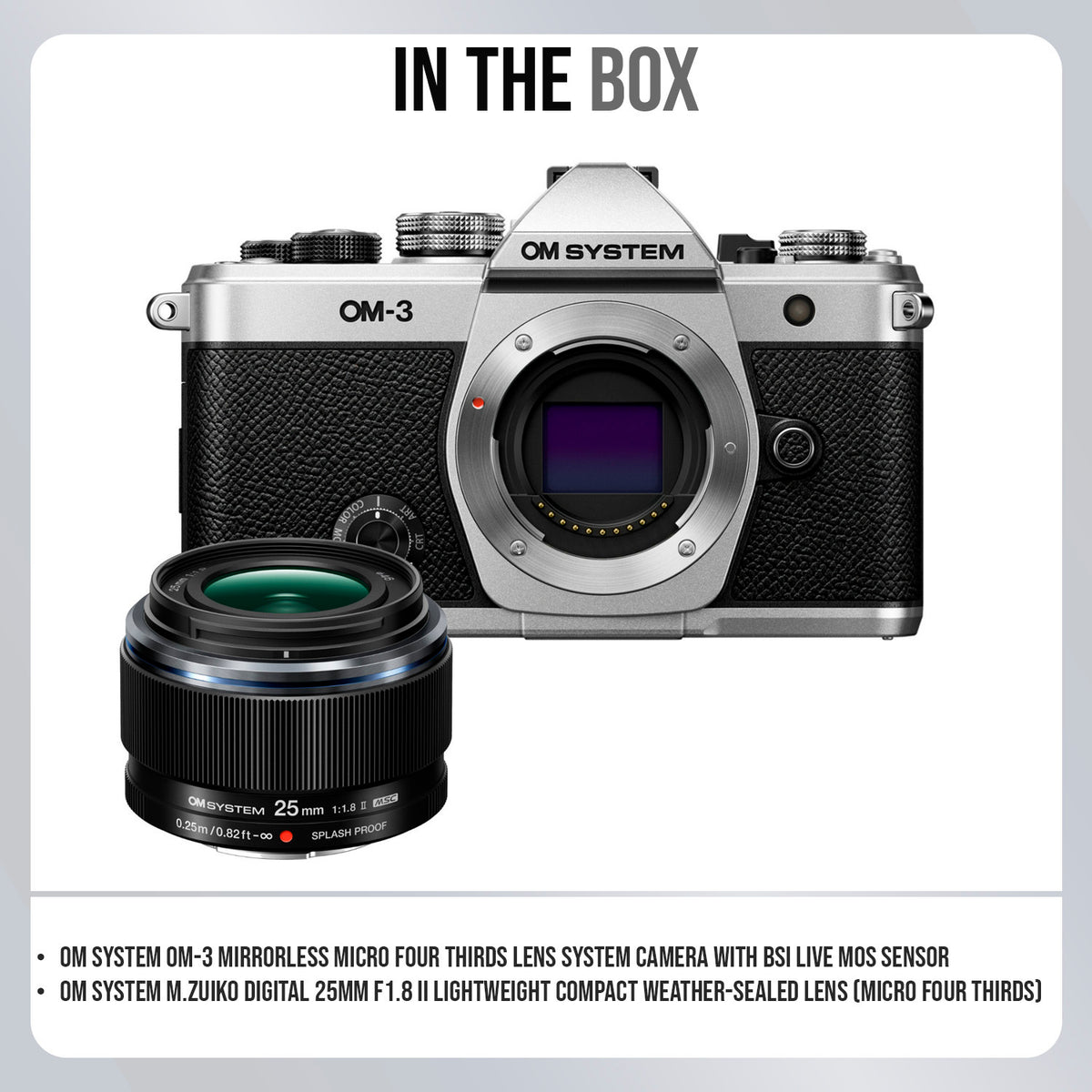 OM SYSTEM Om-3 Mirrorless Micro Four Thirds Lens System Camera and 25mm F1.8 II Lens Bundle