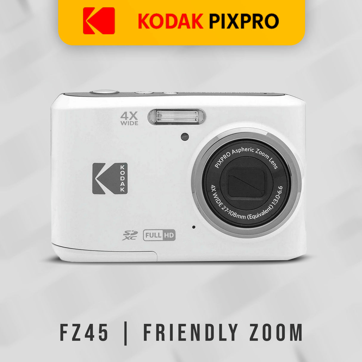 Kodak PIXPRO FZ45 Friendly Zoom Digital Camera (White) and Folding Storage Travel Case Bundle