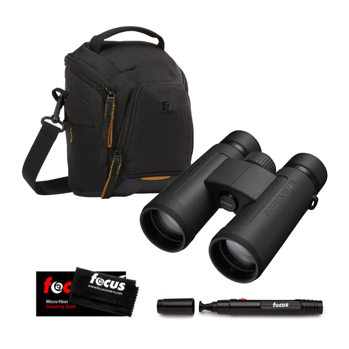 Nikon Prostaff P3 8X42 Binoculars and DSLR and Mirrorless Camera Shoulder Bag (Black) Bundle