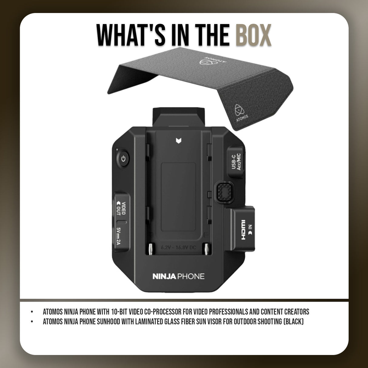 Atomos Ninja Phone for Video Professionals and Content Creators with Atomos Sunhood (Black) Bundle