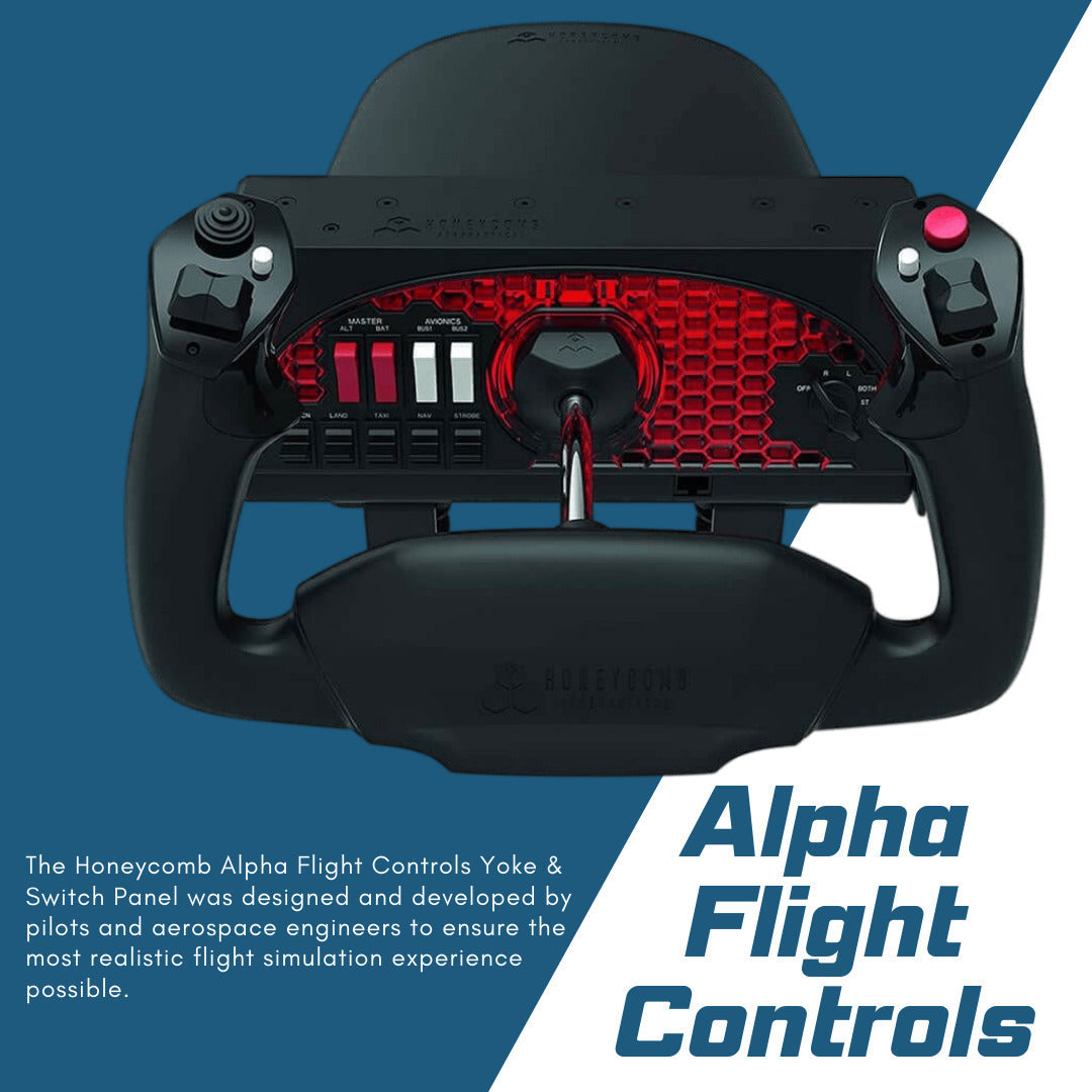 Honeycomb Aeronautical Alpha Flight Controls Yoke and Switch Panel Bundle with Flight Sim Chair