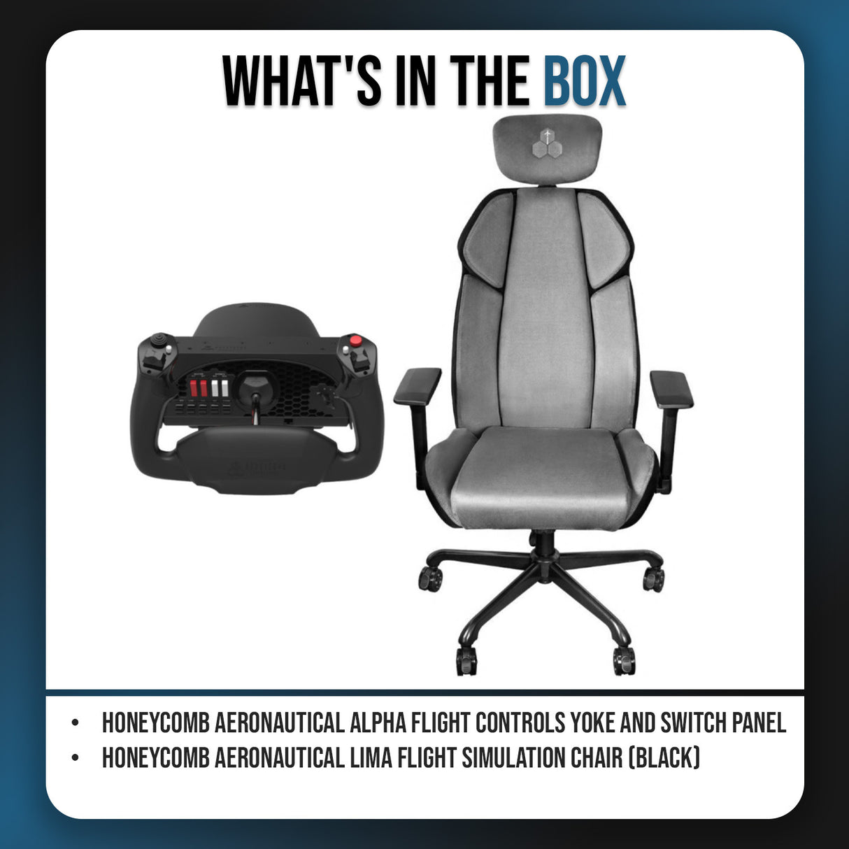 Honeycomb Aeronautical Alpha Flight Controls Yoke and Switch Panel Bundle with Flight Sim Chair