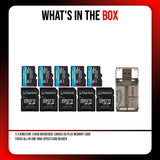 Kingston 128GB MicroSDXC Canvas Go Plus Memory Card (5-Pack) with High-Speed Card Reader Bundle