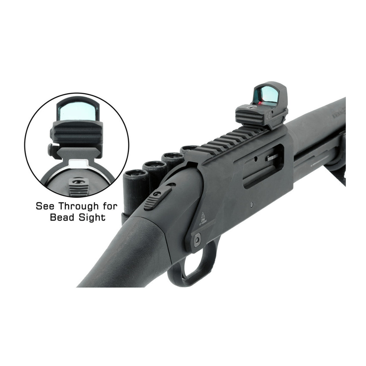 UTG Picatinny Optic Mount with See-Through for 12 Gauge MOSSBERG 590 and 500 Shotguns (Black)