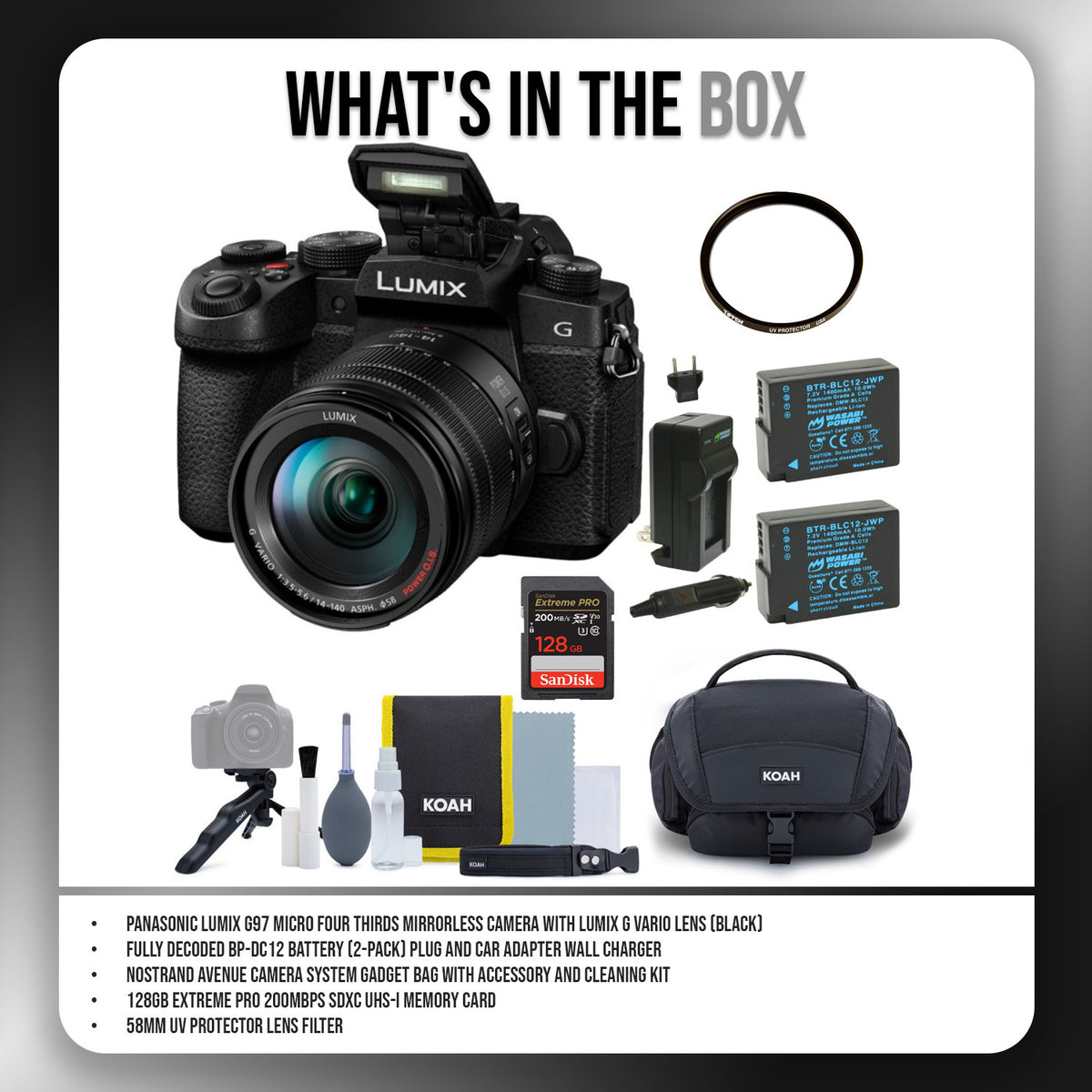Panasonic LUMIX G97 Micro Four Thirds Mirrorless Camera (Black) with 2 Batteries and Charger Bundle