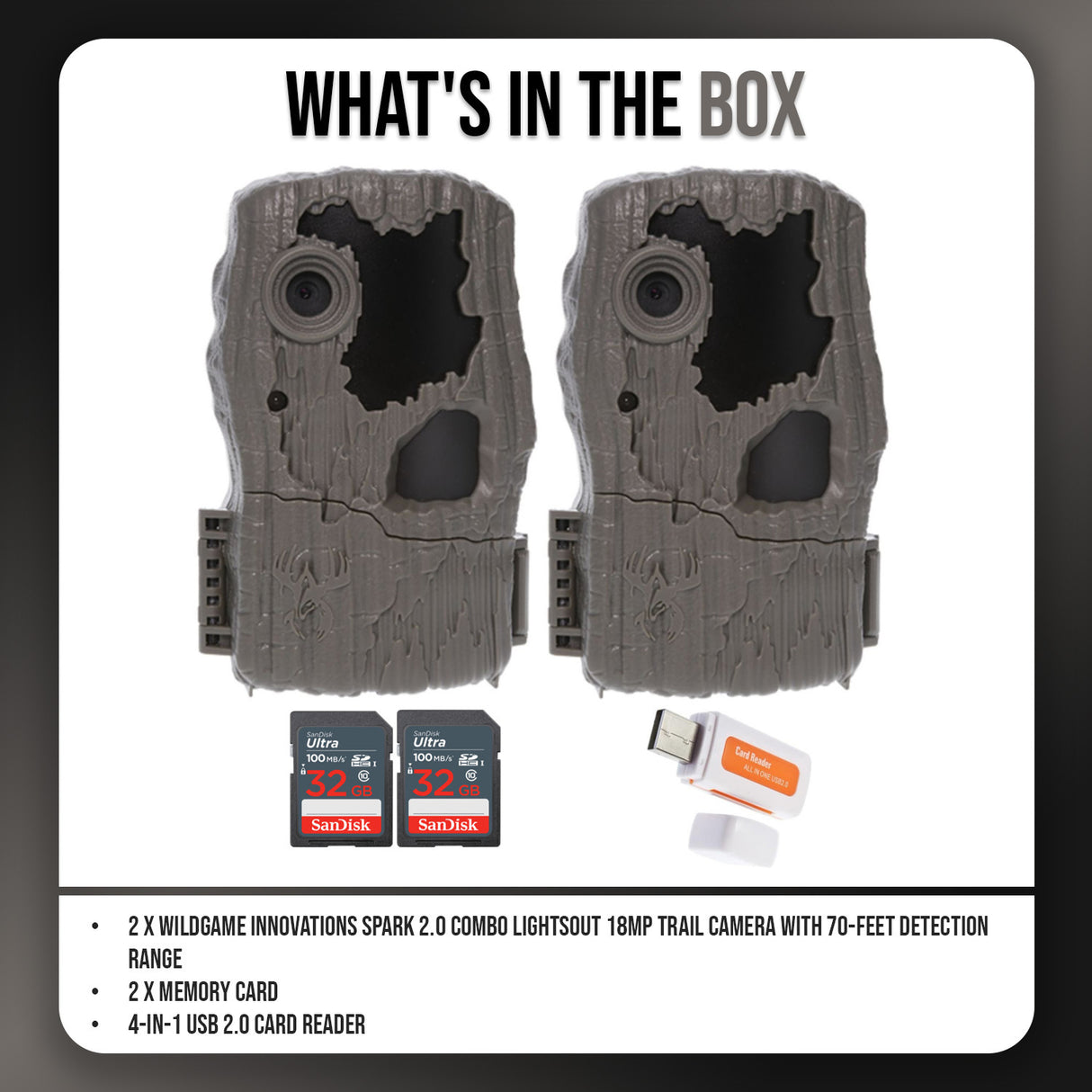 Wildgame Innovations Spark 2.0 Combo Lightsout 18MP Trail Camera with 70-Feet Range (2-Pack) Bundle