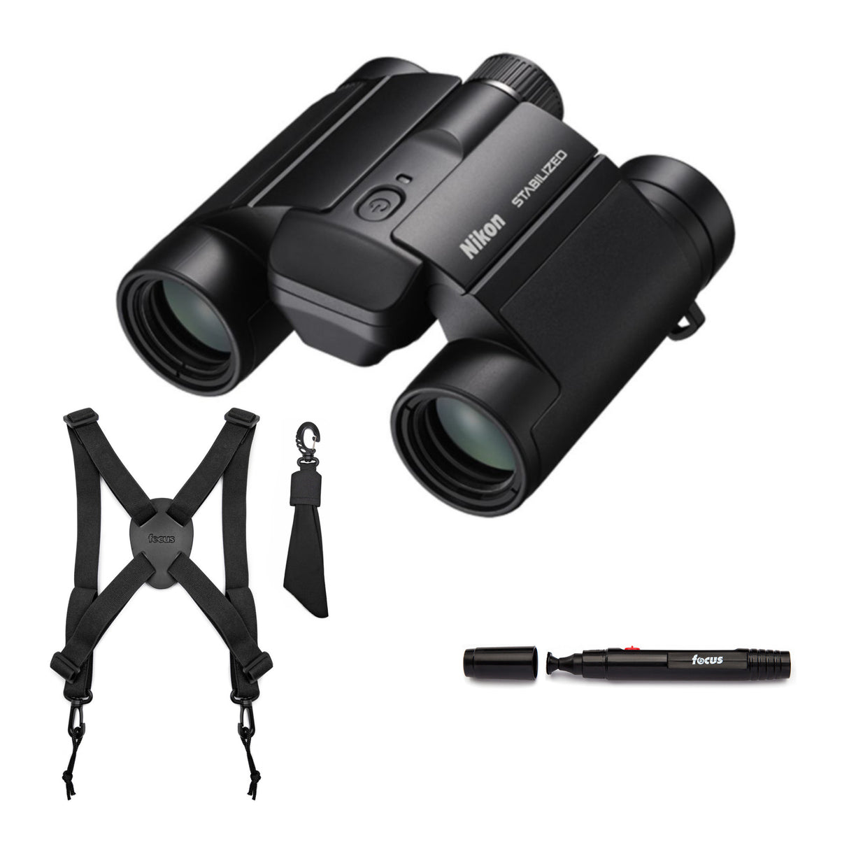 Nikon 10x25 S Dual-Hinge Design Stabilized Binoculars with Multilayer Lens Coatings (Black) Bundle