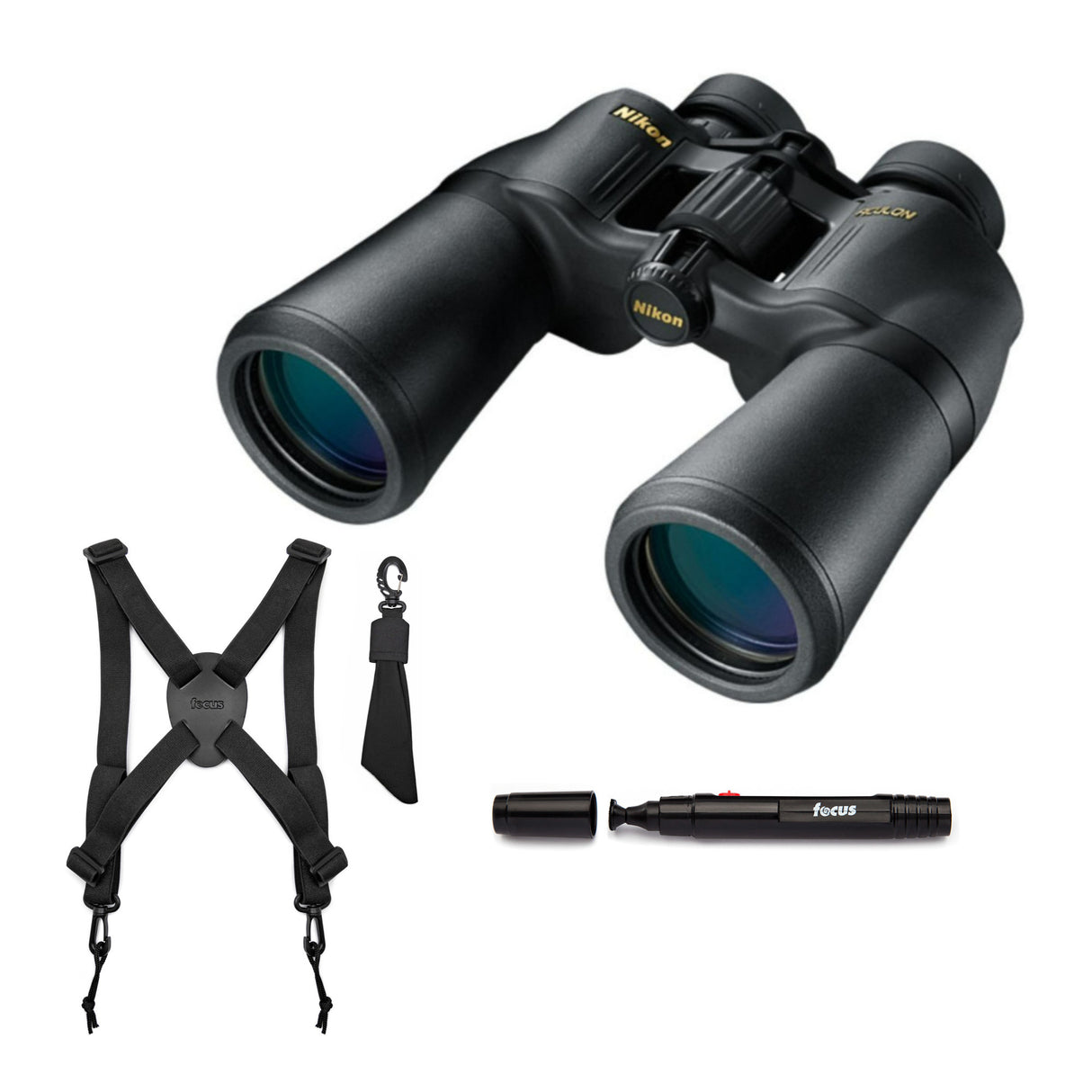 Nikon 10x50 ACULON A211 Binoculars with 10-Power Multicoated Lenses (Black) with Harness Bundle