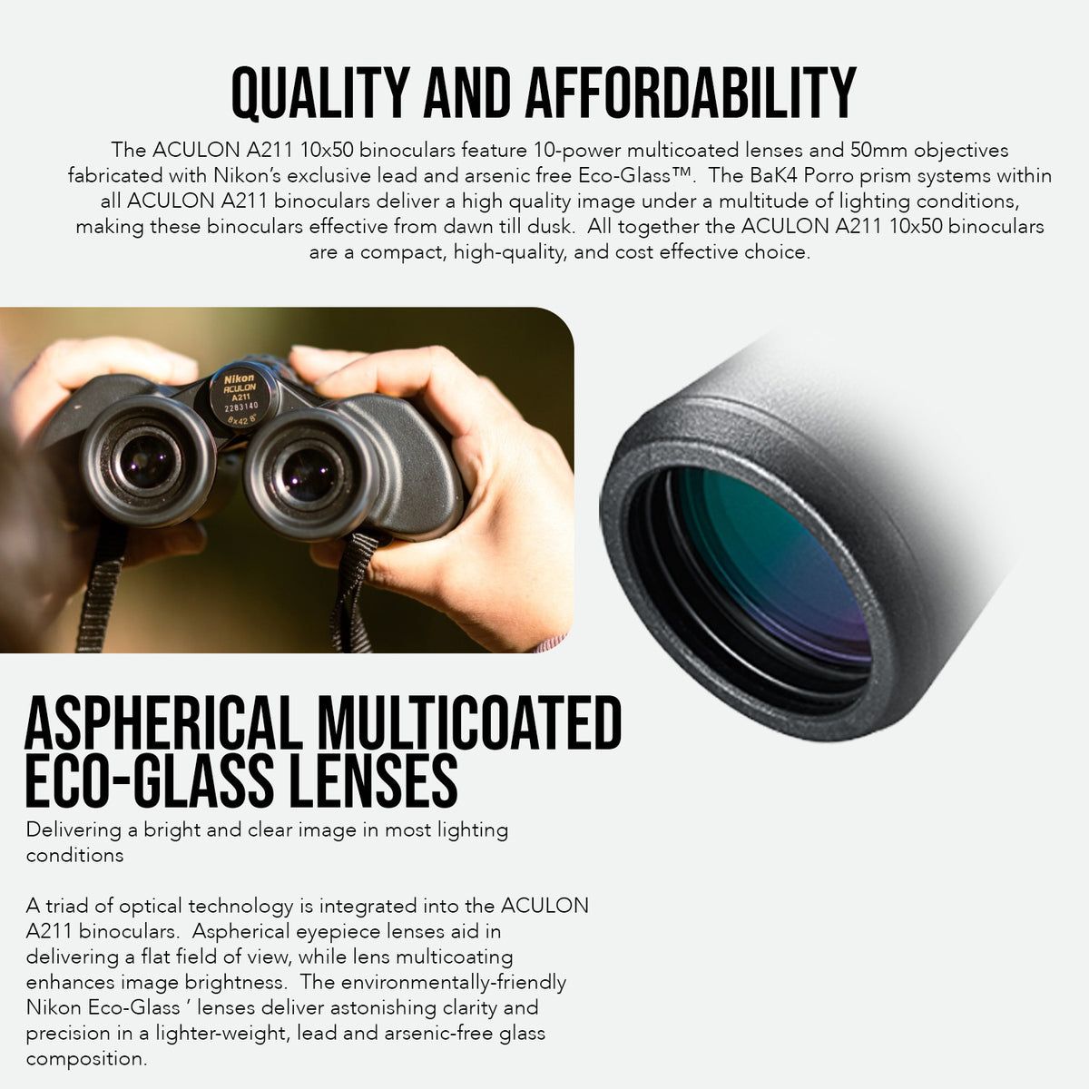 Nikon 10x50 ACULON A211 Binoculars with 10-Power Multicoated Lenses (Black) with Harness Bundle