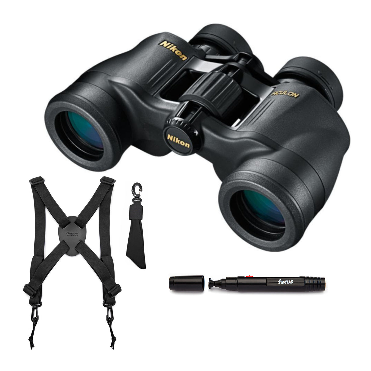 Nikon Aculon 7x35 A211 Central Focus Binocular with Aspherical Multi-Coated Eco-Glass Lenses Bundle
