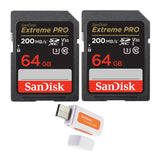 SanDisk 64GB Extreme PRO 200MB/s SDXC UHS-I Memory Card (2-Pack) with USB 3.0 Memory Card Reader