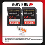SanDisk 64GB Extreme PRO 200MB/s SDXC UHS-I Memory Card (2-Pack) with USB 3.0 Memory Card Reader