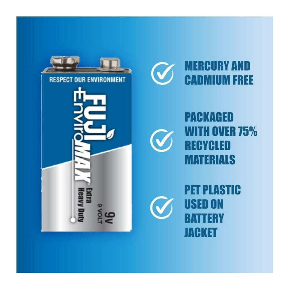Fuji EnviroMax 9 Volt Extra Heavy Duty Battery for Clocks, Remotes, LED Headlamps and Flashlights